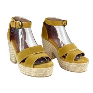 Mustard Yellow Suede Platform Espadrille Sandals Chunky Block Heel Boho 10